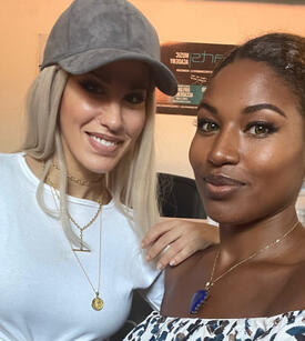 Adora Aiza and Baby K Adora Aiza with Italian pop artist Baby K at music studio in Milan, Italy